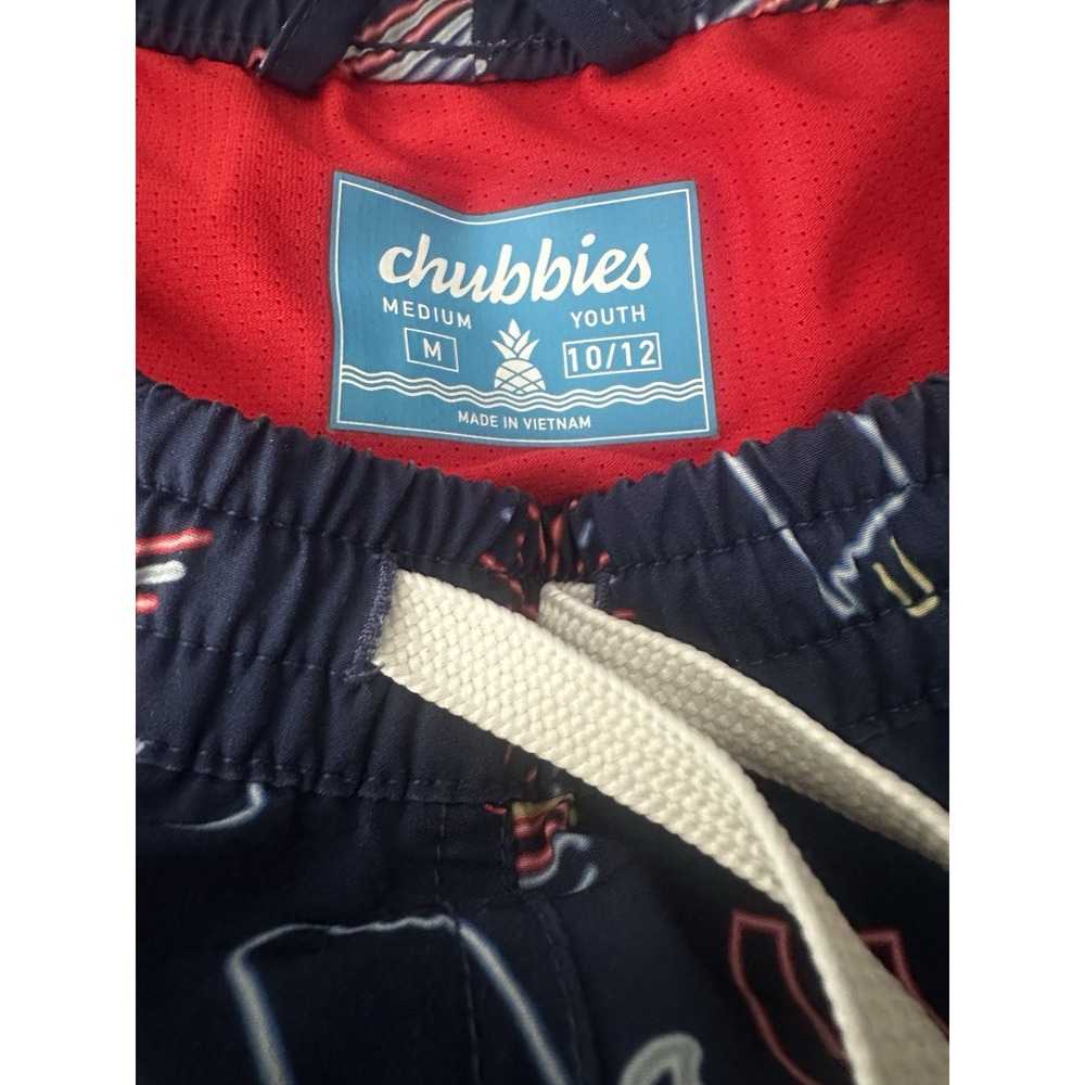 Chubbies Youth Swim Trunks Medium 10/12 USA Neon Hot Dog Burger Navy Blue Liner